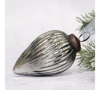 Arthur Cameron Pomme de pin en verre craquelé nervuré extra large de 7,6 cm - Décoration de sapin de Noël en verre soufflé à la main et élégante boule de Noël pour décoration d'hiver (ardoise)