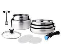 Arthur Martin AM0025 Batterie de cuisine amovible 10 pièces Acier Inoxydable Casserole avec bec verseur Poignée amovible tous feux dont induction