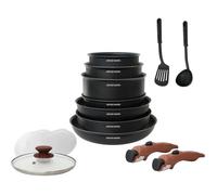 Arthur Martin AM1502 Batterie de cuisine 15 pièces - poignée amovible effet bois - tous feux dont induction