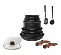 Arthur Martin AM1502 - Batterie de cuisine fr (15 pièces, poignée amovible, aspect bois, pour toutes les plaques à induction fr)