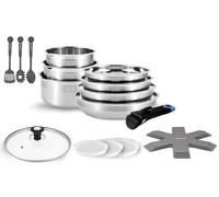 Arthur Martin - Batterie de Cuisine 18 Pièces Acier Inoxydable 18/10 - Poêles Ø20-24-26 cm Casseroles Ø16-18-20 cm Sauteuse Ø24 cm - Tous Feux Induction Couvercles Verre et Hermétiques