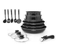 Arthur Martin Batterie De Cuisine Amovible 15 Pieces 16-20-22-24-26 Cm Noir - Tous Feux Dont Induction