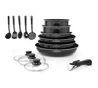 ARTHUR MARTIN Batterie de cuisine amovible 15 pièces 16-20-22-24-26 cm noir - Tous feux dont induction