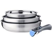 Arthur Martin – Set de 3 poêles AM2208 Acier inoxydable Poignée amovible Induction 20/24/26 cm