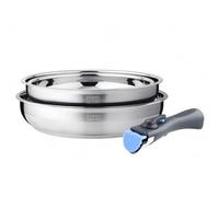 Arthur Martin - Lot De 2 Poêles en Inox - Manche Amovible - Induction Compatible - Compatible Induction - Ensemble Pratique Et Ergonomique - Ø 24 x 26 cm