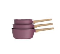 Arthur Martin Set de 3 Casseroles Aluminium Forgé 16-18-20 cm, Prune | aluminium forgé, revêtement céramique antiadhésif, poignées bakélite façon bois, tous feux dont induction