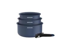 Arthur Martin – Set de 3 casseroles AM0320 céramique Ø 16/18/20 cm poignée amovible induction bleu