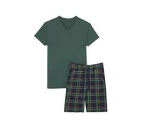 ARTHUR - Pyjama Court Homme 100% Coton Jersey - Ensemble Manches Courtes & Short à Motifs Carreaux Vert Marine - Léger, Doux et Respirant - Taille M