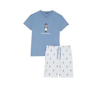 ARTHUR - Pyjama Court Homme 100% Coton Jersey - Ensemble Manches Courtes & Short à Motifs Napoléon Bleu - Léger, Doux et Respirant - Taille S