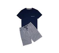 ARTHUR - Pyjama Court Homme 100% Coton Jersey - Ensemble Manches Courtes & Short à Motifs Vichy Bleu Marine - Léger, Doux et Respirant - Taille XXL
