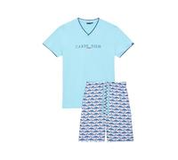ARTHUR - Pyjama Court Homme, Ensemble Manches Courtes et Short - 100% Coton Bio léger, Doux et Confortable - Motif Carpe Diem Bleu - Taille L