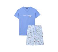 ARTHUR - Pyjama Court Homme, Ensemble Manches Courtes et Short - 100% Coton Bio léger, Doux et Confortable - Motif Montagne Ski Bleu - Taille M