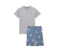 ARTHUR - Pyjama Court Homme, Ensemble Manches Courtes et Short - 100% Coton Bio léger, Doux et Confortable - Motif Panda Rayures Gris - Taille XL