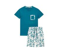 ARTHUR - Pyjama Court Homme, Ensemble Manches Courtes et Short - 100% Coton Bio léger, Doux et Confortable - Motif Matis Bleu - Taille L