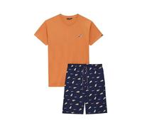 ARTHUR - Pyjama Court Homme, Ensemble Manches Courtes et Short - 100% Coton Bio léger, Doux et Confortable - Motif Baskets Orange et Marine - Taille L