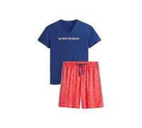 ARTHUR - Pyjama Court Homme, Ensemble Manches Courtes et Short - 100% Coton Bio léger, Doux et Confortable - Motif Requin Bleu et Rouge - Taille XXL