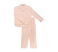 ARTHUR - Pyjama Femme boutonné, Ensemble Manches Longues et Pantalon - 100% Coton Chaud et Doux pour l'hiver - Motif Vichy Carreaux Orange - Taille L