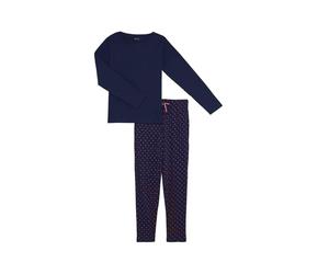 ARTHUR - Pyjama Femme, Ensemble Manches Longues et Pantalon - 100% Coton Bio Doux - Confort Optimal - Motif Petit cœur Fantaisie Marine - Taille M