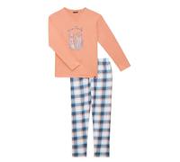 ARTHUR - Pyjama Homme, Ensemble Manches Longues et Pantalon - 100% Coton Bio Chaud et Doux pour l'hiver - Motif Famille Carreaux Orange - Taille L