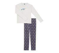 ARTHUR - Pyjama Homme, Ensemble Manches Longues et Pantalon - 100% Coton Bio Chaud et Doux pour l'hiver - Motif Boulangerie Marine - Taille L