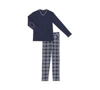 ARTHUR - Pyjama Homme, Ensemble Manches Longues et Pantalon - 100% Coton Bio Chaud et Doux pour l'hiver - Motif Uni Carreaux Marine - Taille M