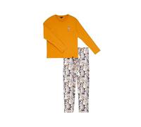 ARTHUR - Pyjama Homme, Ensemble Manches Longues et Pantalon - 100% Coton Bio Chaud et Doux pour l'hiver - Motif Ours Teddy Orange - Taille M