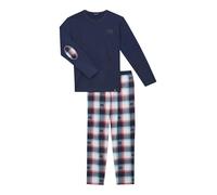 ARTHUR - Pyjama Homme, Ensemble Manches Longues et Pantalon - 100% Coton Bio Chaud et Doux pour l'hiver - Motif Ours Carreaux Marine - Taille XXL