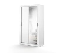 Arti - Armoire Deux Portes avec Miroir, Largeur 120 cm, Coulisse pour Porte coulissante en Aluminium, Penderie en Panneau stratifié - Blanc
