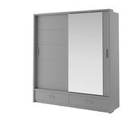 Arti - Armoire Deux Portes avec Miroir, Largeur 200 cm, Coulisse pour Porte coulissante en Aluminium, Penderie en Panneau stratifié - Gris