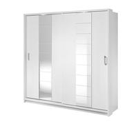 Arti - Armoire Deux Portes avec Miroir, Largeur 220 cm, Coulisse pour Porte coulissante en Aluminium, Penderie en Panneau stratifié - Blanc