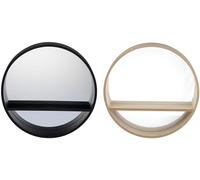 Arti Casa Miroir Mural avec Étagère - Miroir Rond - 35 x 8 x 35 cm - Convient pour Le Couloir, la Salle de Bains, Le Salon et la Chambre à Coucher - Bois/Verre - Noir ou Beige