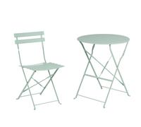 Arti Casa Ensemble Bistro 3 pièces vert - Ensemble de meubles de jardin pliable en métal pour balcon ou terrasse - Table ronde avec 2 chaises