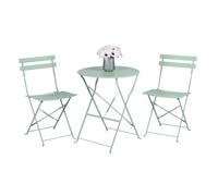 Arti Casa Salon de Bistro 3 Pièces Vert - Ensemble Jardin Métal Pliable - Table Ronde avec 2 Chaises pour Terrasse ou Balcon