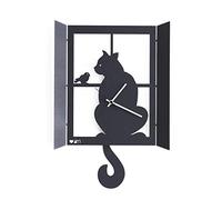Arti E MESTIERI - Horloge Murale avec Pendule Chat à la fenetre - Noir