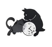 Arti & Mestieri® Horloge Murale Mamma Gatta en Fer de Couleur Noir et Blanc marbre. Ligne Chats de Couleur