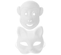 Artibetter 2 Pièces Masques en Papier Blanc à Décorer DIY Forme Chat et Singe, Accessoires de Fête Halloween, Fournitures de Bricolage pour Masques de Bal Masqué