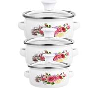 ARTIBETTER 3 pièces Set de Mini Marmites Émaillées avec Double Anse Casseroles Empilables à Fond Plat pour Soupe Lait et Nouilles Instantanées Ustensiles de Cuisine Polyvalents