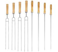 ARTIBETTER 8 Pièces Brochettes de Barbecue avec en Bois en Acier Inoxydable Fourchette Double Tête Pratique, Paquet à Cordon Couleur Aléatoire pour Rassemblements et Grillades en Plein Air