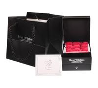 ARTIBETTER Boîte à Bijoux à Tiroir Double Couche de Rose Éternelle, 9 Fleurs Rouges Stabilisées, Coffret Présent Noir Paquet et Carte, Saint-valentin Rangement de Colliers et Bijoux