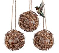 Artibetter Boules de Nidification pour Colibris en Bois et Coton, Lot de 3, Décoration Suspendue pour Jardin Favorisant Le Soin Éthique des Oiseaux