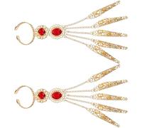 Artibetter Bracelet de Danse du Ventre Doré avec Faux Ongles Intégrés, Lot de 2 Pièces, Chaîne de Poignet Flexible et Rigide, Accessoire Oriental pour Spectacles, Mariages et Fêtes Costumées