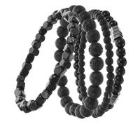 Artibetter Bracelet pour Homme Lot de 4 en Cuivre Noir Mat avec Perles en Zircon Cubique, Élastique et Ajustable, Ensemble de Bracelets Joncs Noirs pour Style Punk et Quotidien