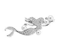 Artibetter Broche Délicate en Alliage Argenté de Sirène Ornée de Cristaux et Perle Simulée, Épingle à Poitrine Chic pour Vêtements et Écharpes, Présent pour Femmes