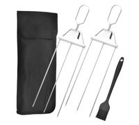 ARTIBETTER Brochettes Semi-Automatiques en Acier Inoxydable à Trois Dents, Lot de 2 Brosse en Silicone, pour Barbecue Domestique et Feu de Camp