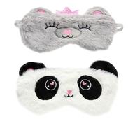 Artibetter Cache-yeux Doux et Occultant Lot de 2 Masques de Sommeil Pelucheux à Motifs Panda et Ours Bandeau Élastique Confortable, pour Voyage, Yoga et Sieste, Masque Yeux D’adulte