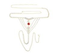 ARTIBETTER Chaîne de Corps pour Femmes en Alliage et Strass Rouge, String à Strass Scintillant, Culotte en Cristal pour Boîte de Nuit, Accessoire Mode Automne-hiver, Bijou de Corps Élégant