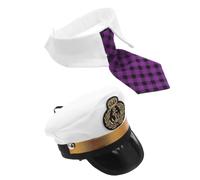 Artibetter Chapeau de Capitaine Brodé pour Chien Cravate Réglable à Carreaux en Polyester, Léger et Confortable, Accessoire Amusant pour Fête d'animaux et Halloween