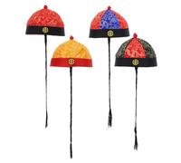 ARTIBETTER Chapeaux Royaux Qing Dynastie avec Tresse, Lot de 4 Couvre-chefs Cosplay Chinois Traditionnels, Taille Adulte 9, Couleurs Mélangées Rouge-bleu, Rouge-noir, Jaune Bord Rouge