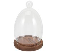 Artibetter Cloche en Verre Œuf avec Socle Bois Vintage, Couverture Transparente pour Fleurs Éternelles, Vase Micro-Paysage Décoratif, Protection Anti-poussière Saint-Valentin, Accessoire