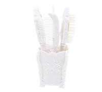 ARTIBETTER Ensemble de 5 Brosses à Cheveux avec Miroir Vintage, Support de Rangement Blanc, Brosse Démêlante, Peigne et Brosse Plate pour Coiffure Salon, Soin Cheveux Secs et Mouillés